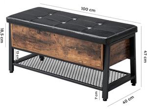 Cipőtároló pad, párnázott ülőfelülettel, rusztikus barna 100x40x47cm