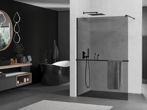 Mexen Kioto +, zuhany paraván polccal és törölközőtartóval 70 x 200 cm, 8mm szürke üveg, fekete profil, 800-070-121-70-40