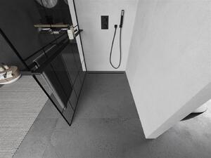 Mexen Kioto +, zuhany paraván polccal és törölközőtartóval 80 x 200 cm, 8mm üveg átlátszó üvegmintás fekete, fekete profil, 800-080-121-70-78