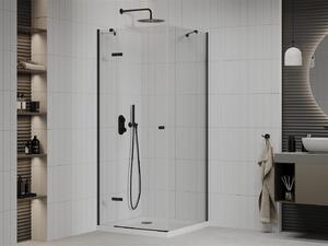 Mexen Roma, zuhanykabin egyszárnyú ajtóval 70 (ajtó) x 80 (fali) cm, 6 mm átlátszó üveg, fekete profil, vékony zuhanytálca 5 cm fehér, fekete szifonnal, 854-070-080-70-00-4010B