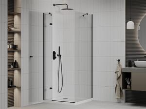 Mexen Roma, zuhanykabin 1 szárnyú ajtóval 90 (ajtó) x 90 (fali) cm, 6 mm átlátszó üveg, fekete profil, vékony zuhanytálca 5 cm fehér, fekete szifonnal, 854-090-090-70-00-4010B