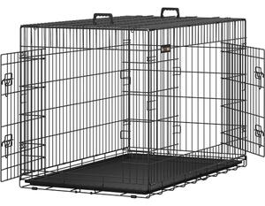 Kutyaketrec, kutyabox két ajtóval, fekete 122x74x80cm