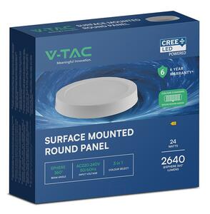 V-TAC CREE SMD felületre szerelhető, műanyag IP20, kerek LED panel 24W, CCT - SKU 78796