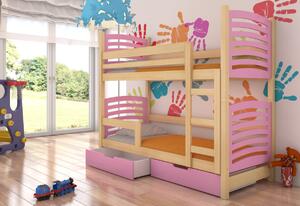OSINA emeletes ágy, 180x75, fenyő/rózsaszín