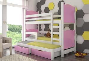 LETIA emeletes ágy, 180x75, fehér/rózsaszín