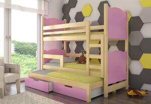 LETIA emeletes ágy, 180x75, fenyő/rózsaszín