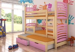 SORTA emeletes ágy, 180x75, fenyő/rózsaszín
