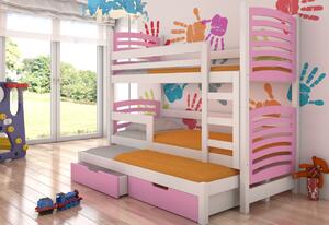 SORTA emeletes ágy, 180x75, fehér/rózsaszín