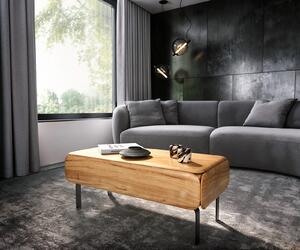 DELIFE Dohányzóasztal Shavani 100x50 cm akác természetes 1 fiók L alakú fém láb fekete