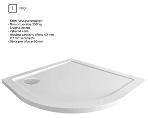 Mereo, Negyedkör alakú zuhanytálca, R550, 90x90x4 cm, SMC, fehér, szifonnal, MER-CV01NS