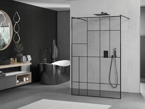 Mexen Kioto, átmenő zuhany paraván 100 x 200 cm, 8mm átlátszó / fekete üvegminta, 2x fekete stabilizáló távtartó, 800-100-002-70-78