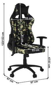 KONDELA Irodai/gamer szék, fekete/katonai minta, ARMYRE