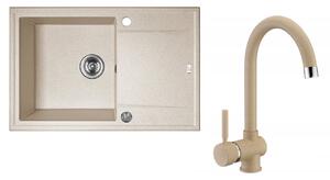 LAVEO Megalo, konyhai mosogató 790x490x230 mm + mosogató csaptelep BKZ468K, bézs, SBEA411T