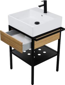 Deante Temisto, asztali mosogató 50x50 cm + fiókos állókonzol + helytakarékos szifon, fehér-fekete-tölgy, CDTD6U5S