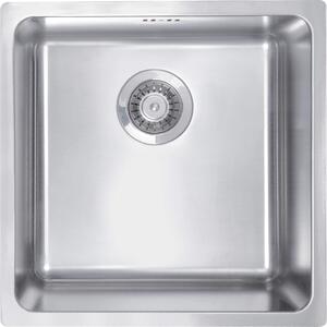 Deante Egeria, rozsdamentes acél lemez alatti mosogató 1 kamrás B/O 440x440x200 3,5" + helytakarékos szifon, szatén mintás, ZPE_010B