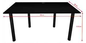 BIG B2 Számítógépasztal + LED, 160x73-76x80, fehér/fekete lábak + USB HUB