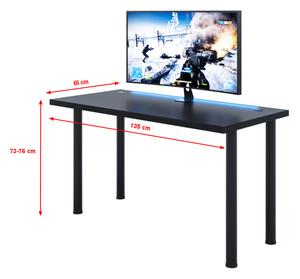 X Számítógépasztal + LED, 135x73-76x65, fehér/fekete lábak