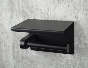 Deante Round kiegészítő, falra szerelhető WC-papír tartó polccal, fekete matt, ADR_N221