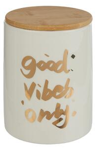 QUEEN IT tárolódoboz bambusz fedéllel 700ml, 'Good Vibes Only'