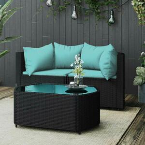 Polyrattan Kerti Ülőgarnitúra - 3 részes - Fekete