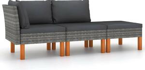 3 részes polyrattan és tömör eukaliptuszfa kerti ülőgarnitúra