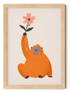 Gorilla virággal minimalista falikép gyerekszobába A4 (21x30 cm)