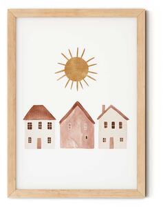 Házikók napocskával falikép gyerekszobába A4 (21x30 cm)