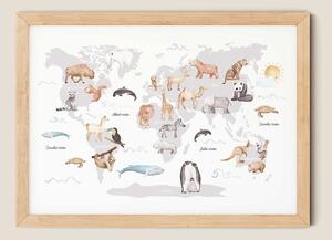 Állatos világtérkép – szürke kontinensek 60*90 cm