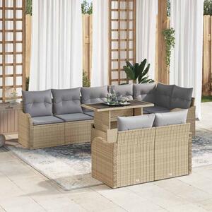 Hálószoba szett párnával 9 pcs Bézs Poli rattan
