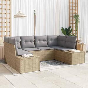 Kerti Kanapé Szett 6 pcs Beige és Világosszürke Poli rattan