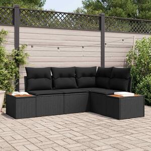 VidaXL Kerti Kanapé Szett párnával tárolóval 4 pcs Fekete Polyrattan