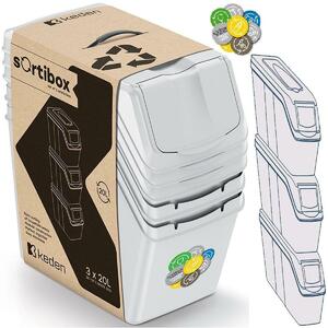 Sortibox 3 Darabos Szelektív Hulladékgyűjtő Rendszer Szett 3x20 L Szürke