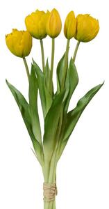 Tulipán műcsokor 5 db sárga, magassága 38 cm