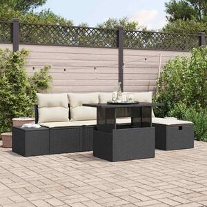 VidaXL Kerti Kanapé Szett 6 pcs Fekete Poli rattan