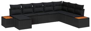 Kerti Kanapé Szett párnával 8 pcs Fekete Poli rattan
