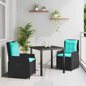 Kert étkező szett párnával 3 pcs Fekete Poli rattan