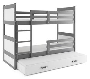 RICO emeletes gyerekágy kihúzható ággyal 200x90 cm Fehér Szürke