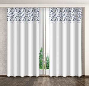 Fehér dekoratív függöny kék mező virágokkal nyomtatott Szélesség: 160 cm | Hossz: 250 cm
