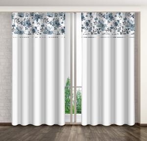 Fehér dekoratív függöny egyszerű kék virágokkal díszített mintával Szélesség: 160 cm | Hossz: 250 cm
