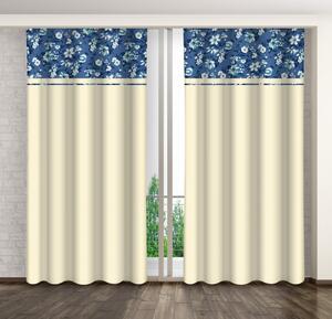 Krémszínű dekoratív függöny fehér és kék virágokkal nyomtatva Szélesség: 160 cm | Hossz: 250 cm