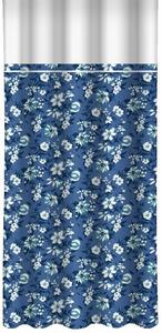Kék függöny fehér és kék virágokkal, fehér szegéllyel és fehér szegéllyel Szélesség: 160 cm | Hossz: 250 cm