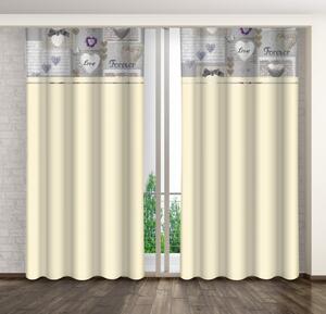 Krémszínű dekoratív függöny nyomtatott szívekkel Szélesség: 160 cm | Hossz: 250 cm