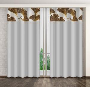 Klasszikus szürke függöny arany ginkgo levelek mintájával Szélesség: 160 cm | Hossz: 250 cm