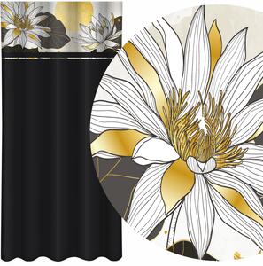 Klasszikus fekete függöny lótuszvirágokkal Szélesség: 160 cm | Hossz: 250 cm