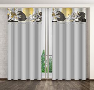 Klasszikus világosszürke függöny lótuszvirágokkal nyomtatva Szélesség: 160 cm | Hossz: 250 cm