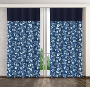 Kék függöny fehér és kék virágokkal és sötétkék szegéllyel Szélesség: 160 cm | Hossz: 250 cm