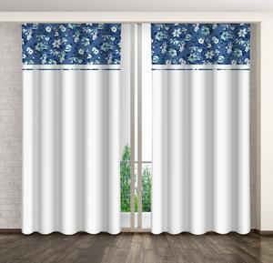 Fehér dekoratív függöny fehér és kék virágmintával Szélesség: 160 cm | Hossz: 250 cm