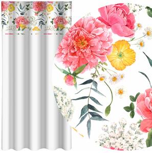 Klasszikus fehér függöny gyönyörű rózsaszín bazsarózsákkal nyomtatva Szélesség: 160 cm | Hossz: 250 cm