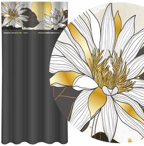 Klasszikus sötétszürke függöny lótuszvirágokkal nyomtatva Szélesség: 160 cm | Hossz: 250 cm
