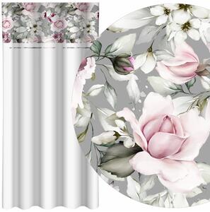 Egyszerű fehér függöny rózsaszín pünkösdi rózsaszínű nyomtatással Szélesség: 160 cm | Hossz: 250 cm